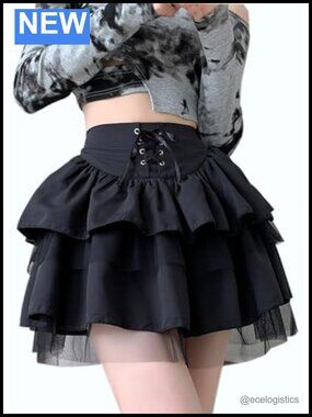 High Waisted Ruffled Mini Skirt Gothic Mesh Party Skirt Womens Y2K